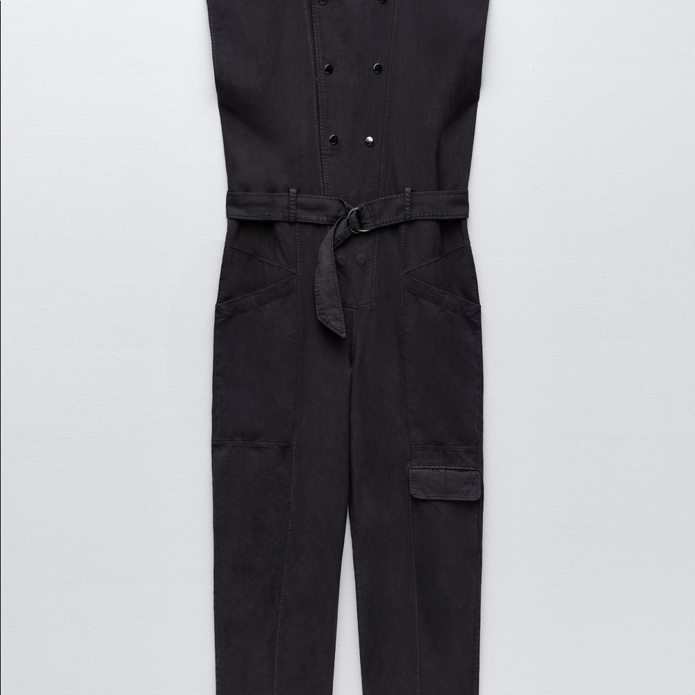 NEW $119 Zara Cotton Linen Blend Utility Jumpsuit with Belt Large FW21 4043/272 - Picture 15 of 15